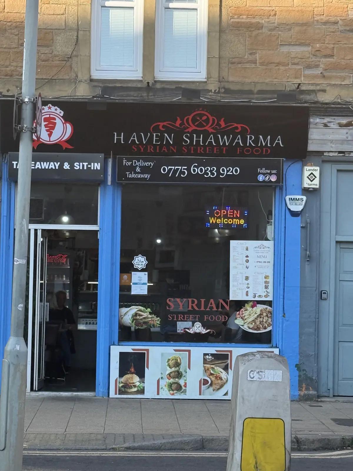 Haven Shawarma's blue shopfront on Portobello High Street